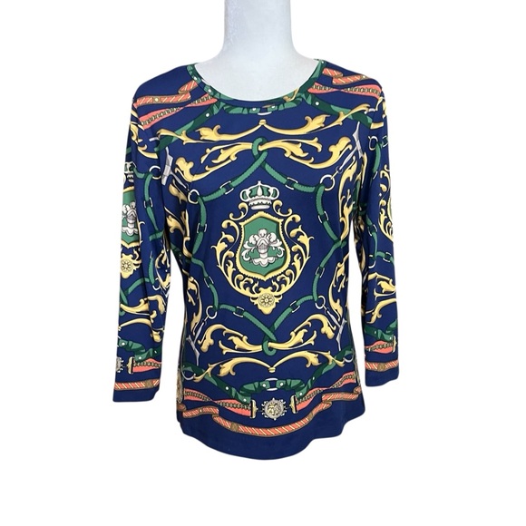 J. McLaughlin Blue and Green Patterned Corp core long sleeve shirt - Picture 2 of 12